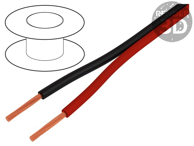 Leiding: voor luidsprekers; 2x0,25mm2; koord; CCA; zwartrood; PVC Leiding: voor luidsprekers; 2x0,25mm2; koord; CCA; zwartrood; PVC